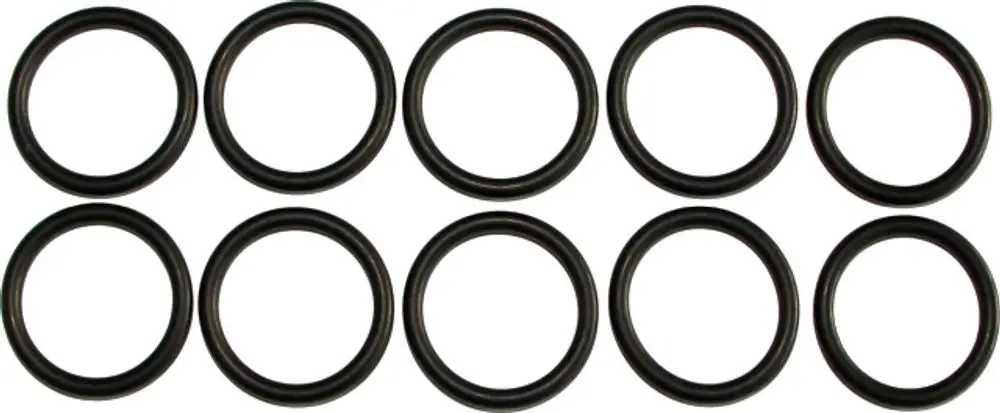 Zehn schwarze O-Ringe in kreisförmiger Form, auf weißem Hintergrund angeordnet. Die Ringe sind für verschiedene Anwendungen geeignet, unter anderem von der Marke Wolf.